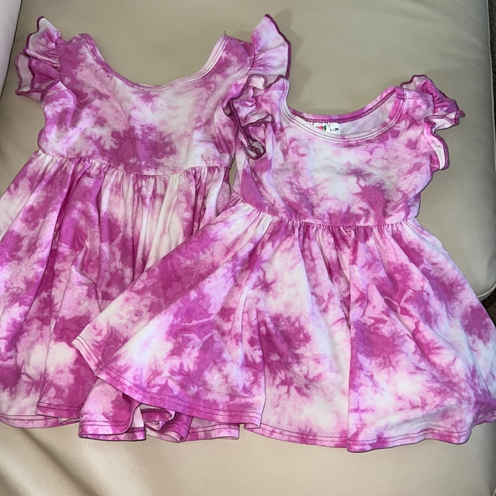 Dot dot smile Fushia pink Tie dye ruffle empire dresses